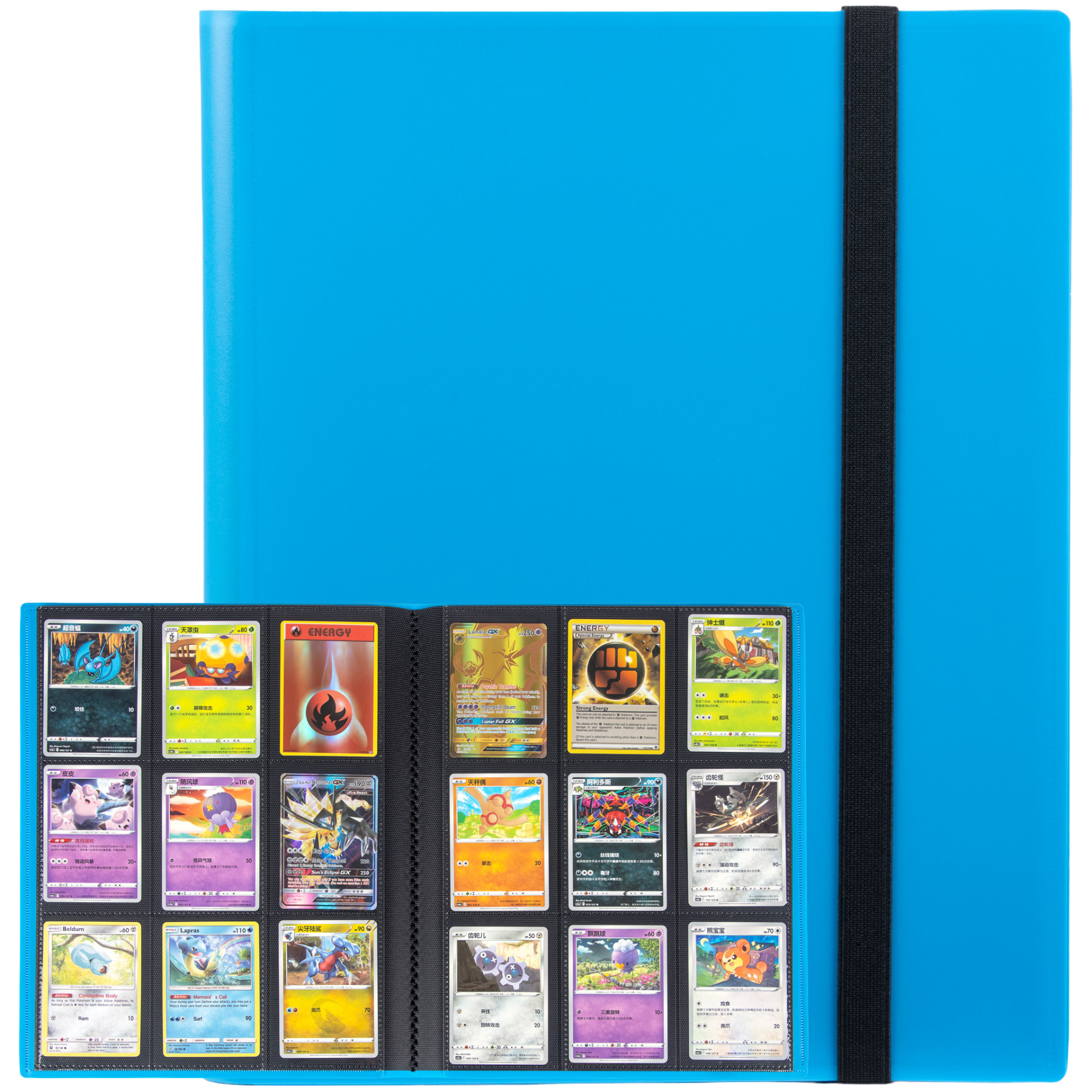 Cardcosmos - Classeur à 9 compartiments avec sangles - Bleu clair
