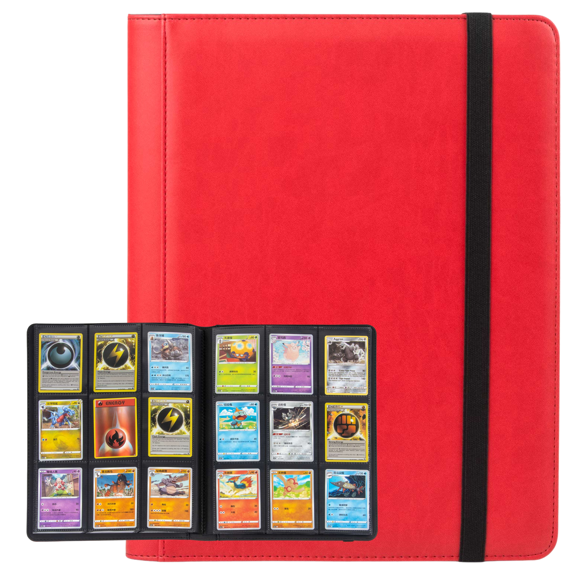 cardcosmos - 9 Pocket Strap Premium Leather Binder - Red