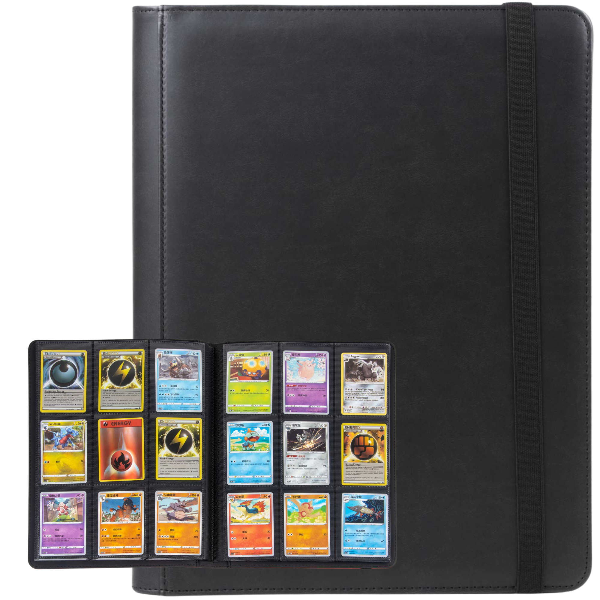 Cardcosmos - Classeur en cuir de qualité supérieure à 9 compartiments - Noir