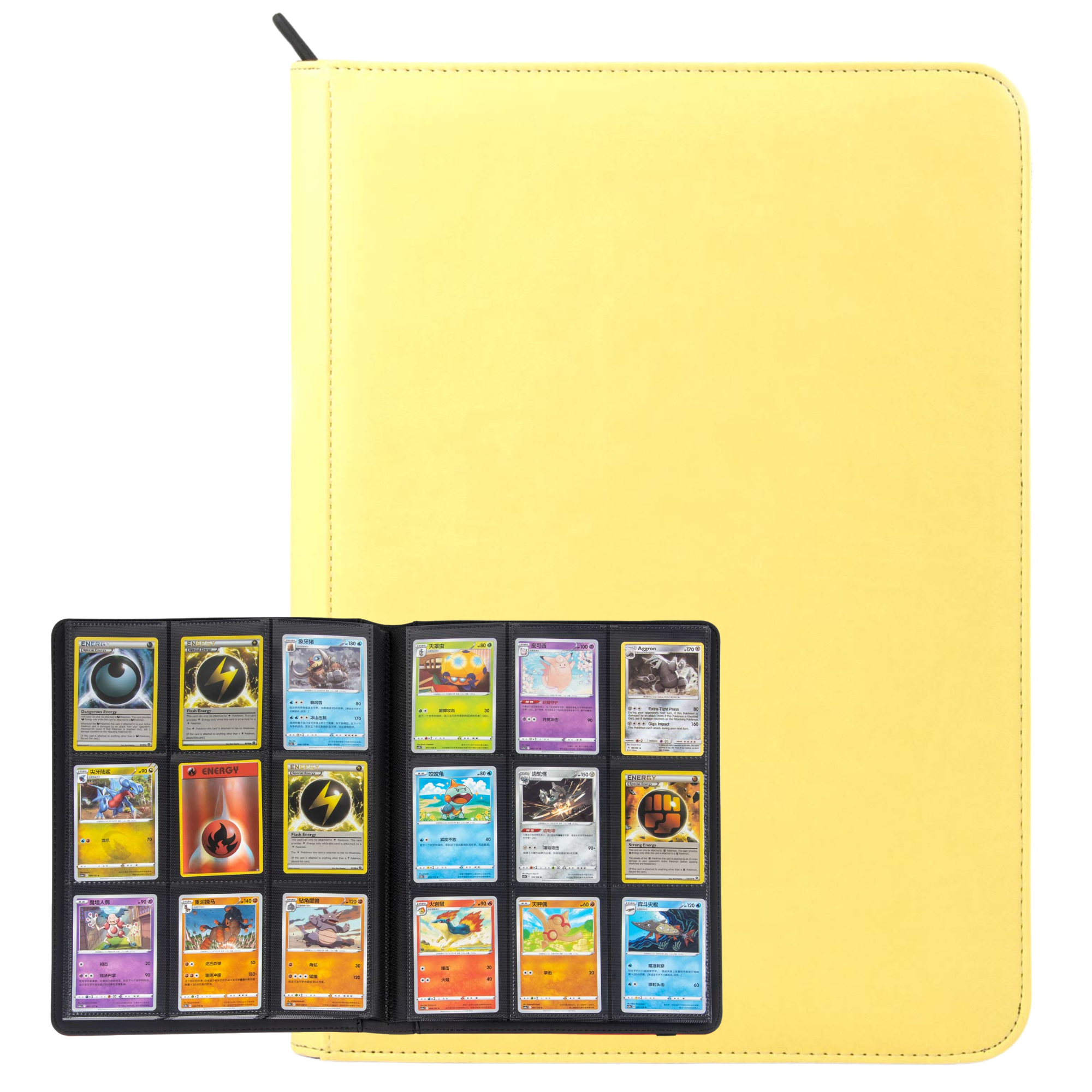 cardcosmos - 9 Pocket Zip Premium Leather Binder - Yellow