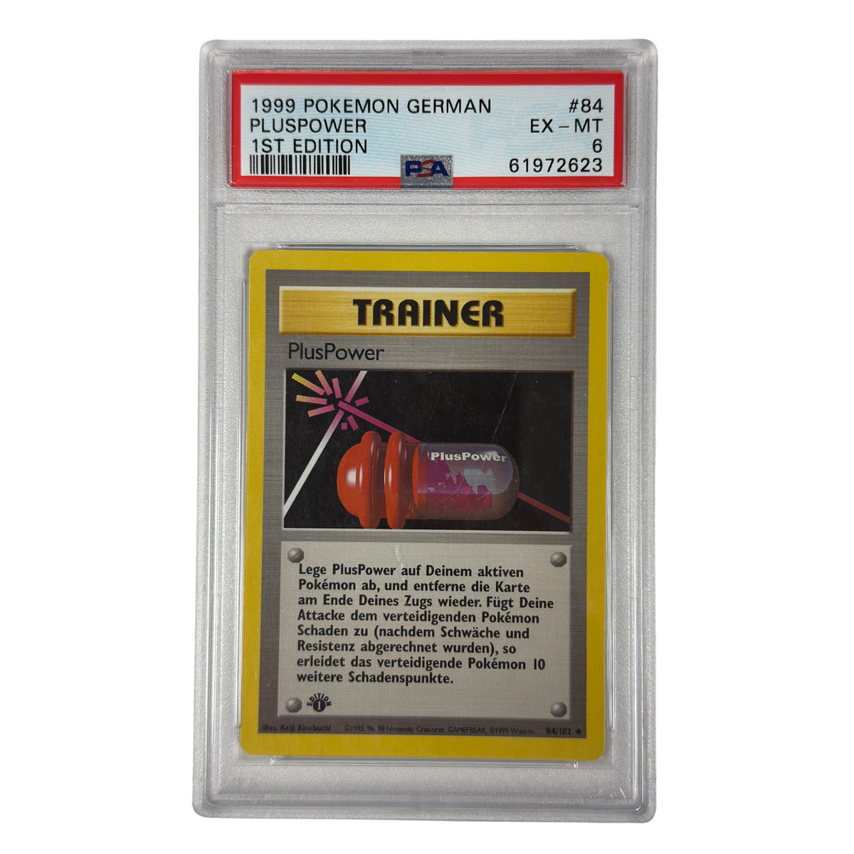 Pokémon - PlusPower 1st Edition #84/102 Base Set (1999) Deutsch – PSA 6 EX-MT
