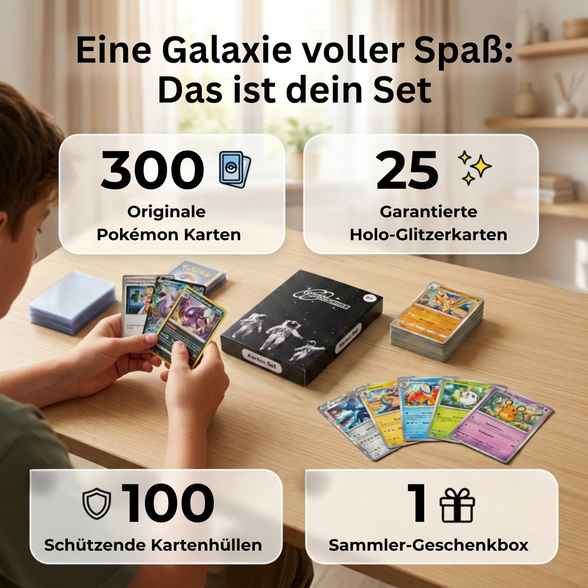 Pokémon Karten Set Deutsch – 200 Karten inkl. 25 Holo + 100 Kartenhüllen