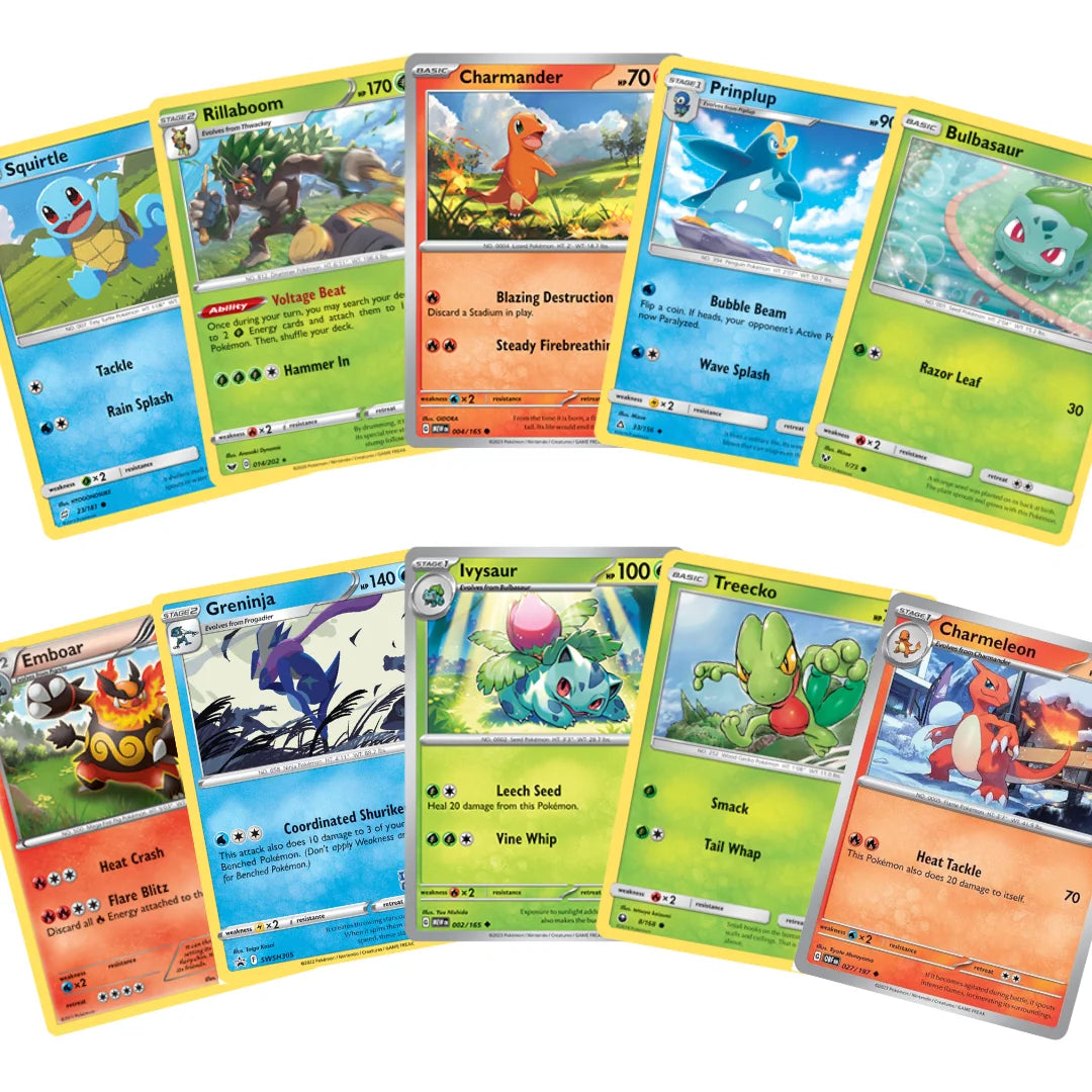 Pokémon Karten Set Englisch – 10 Karten Starter Pokémon & Entwicklungen – Zufällig zusammengestellt