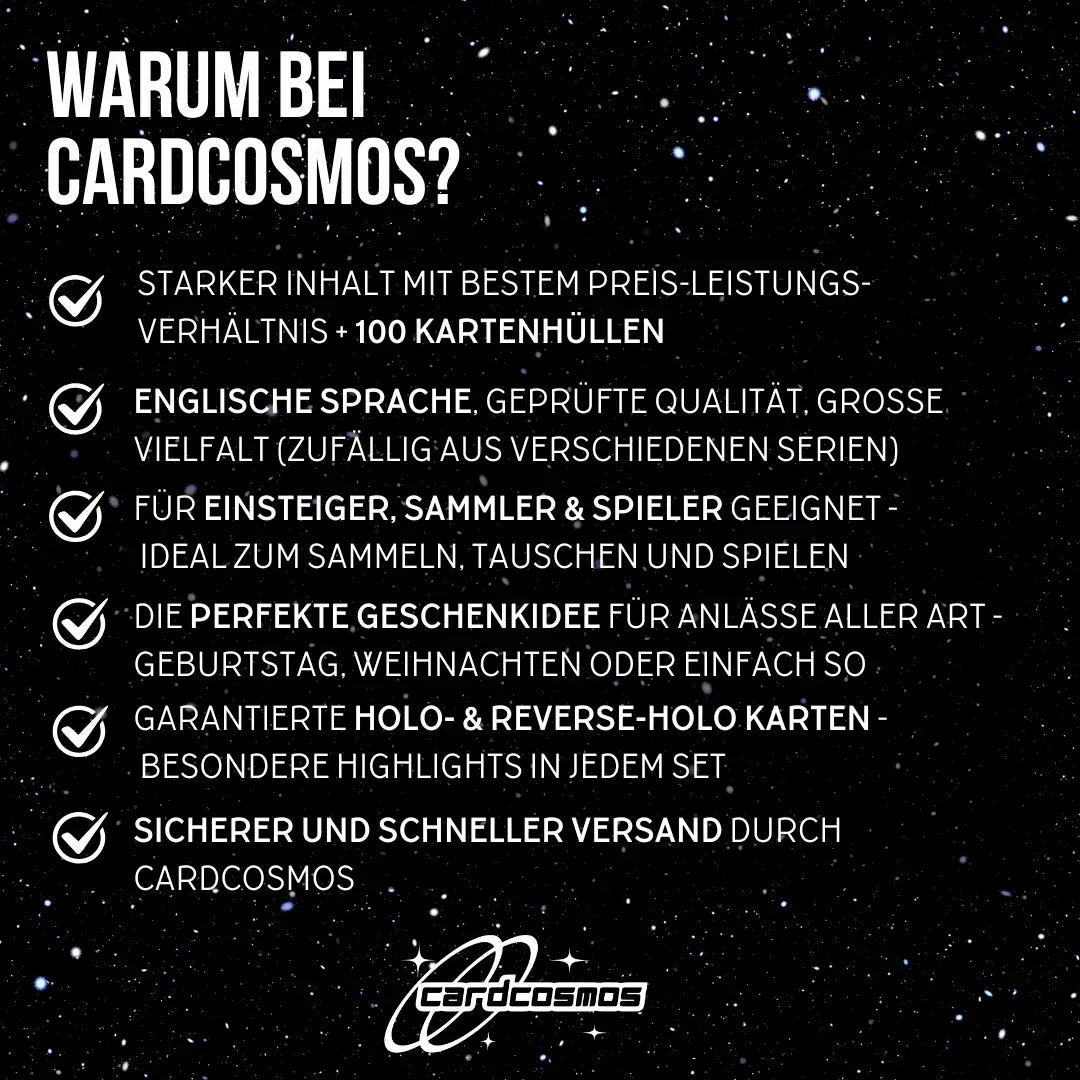 Pokémon Karten Set Englisch – 200 Karten inkl. 25 Holo + 100 Kartenhüllen