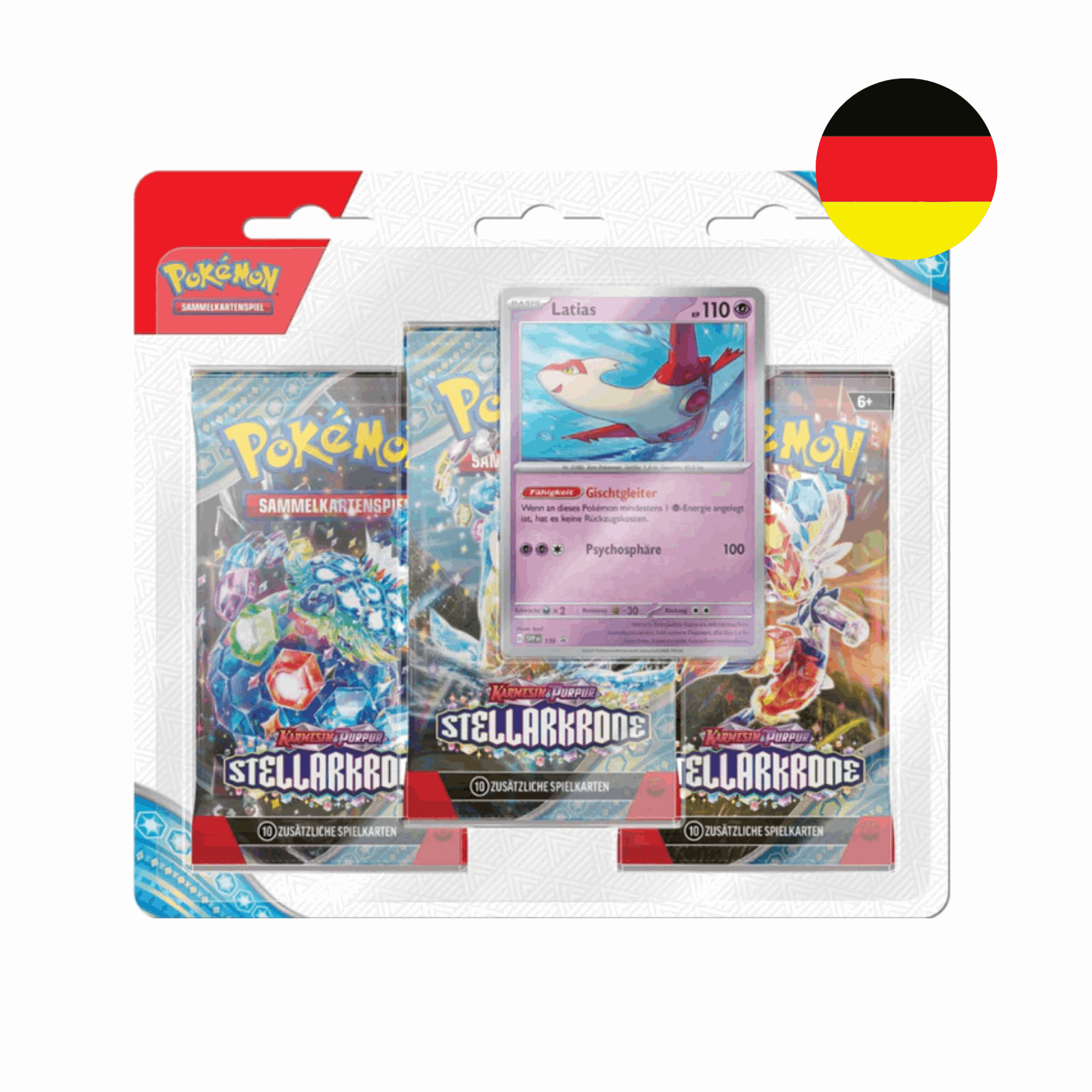 Pokémon - Karmesin & Purpur: Stellarkrone 3-Pack Blister - Latias - DE - cardcosmos