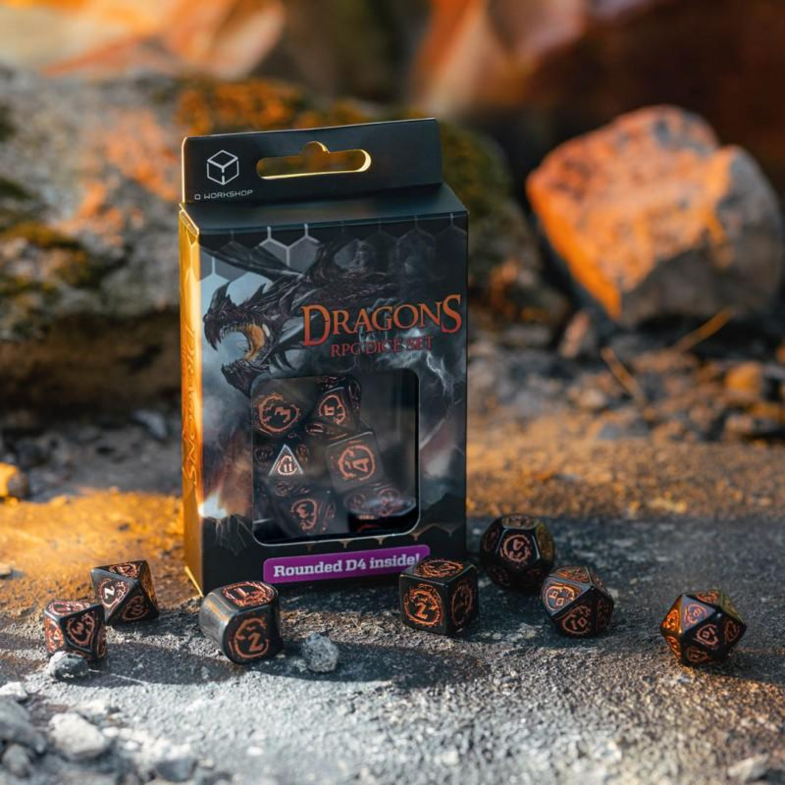 Q Workshop - Dragons Modern Dice Set Obsidian - cardcosmos