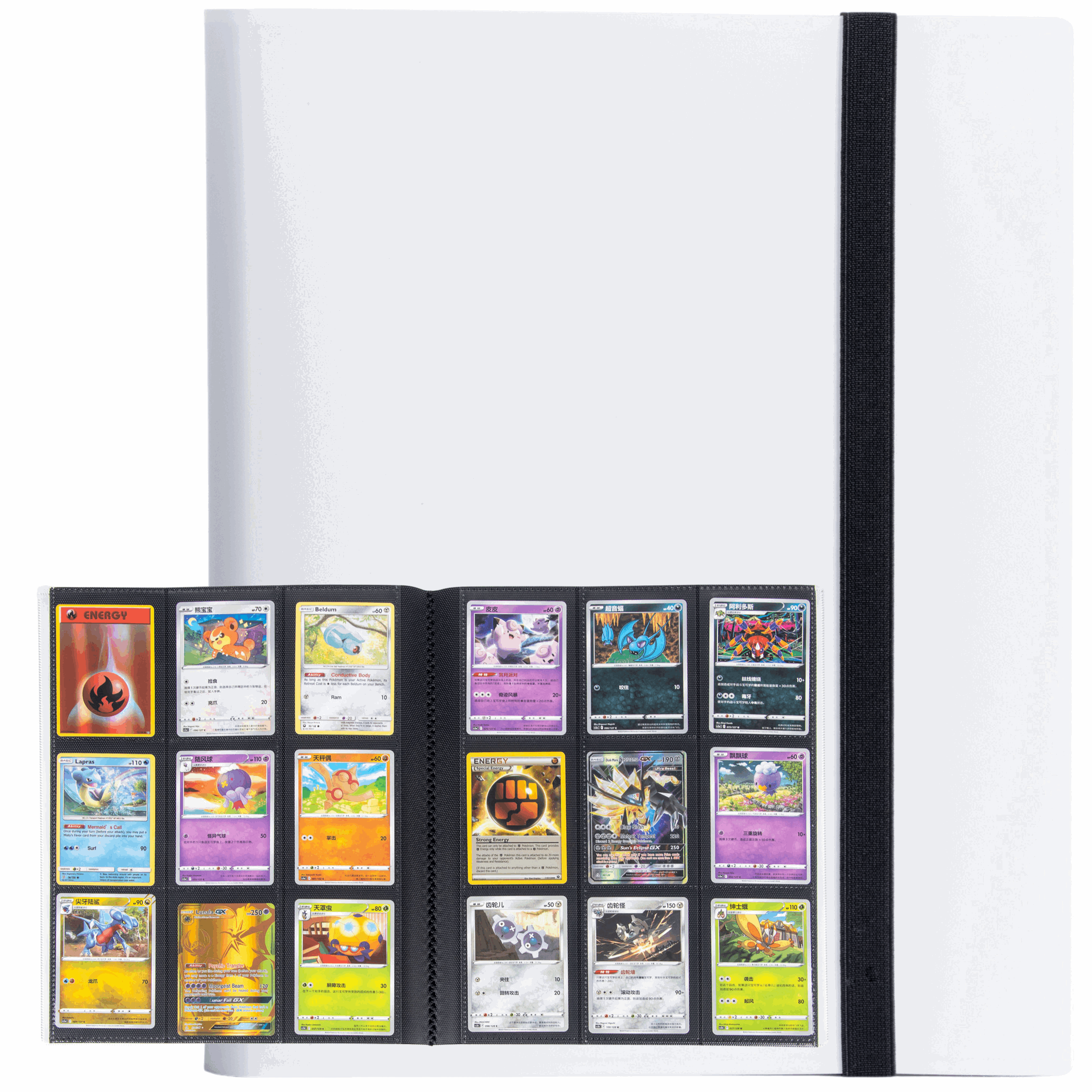 cardcosmos - 9 Pocket Basic Strap Binder - Weiß Vorder und Innenseite