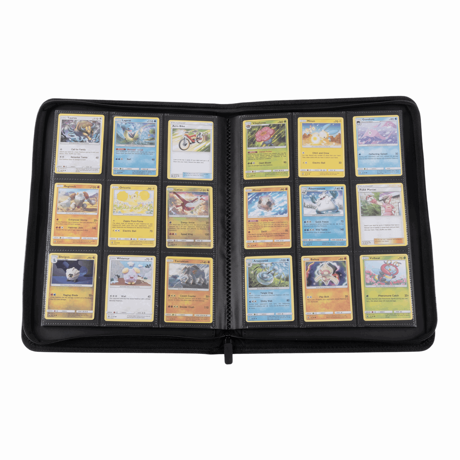 cardcosmos_9_Pocket_Zip_Premium_Leather_Binder_Schwarz_Schwarz Kartenansicht