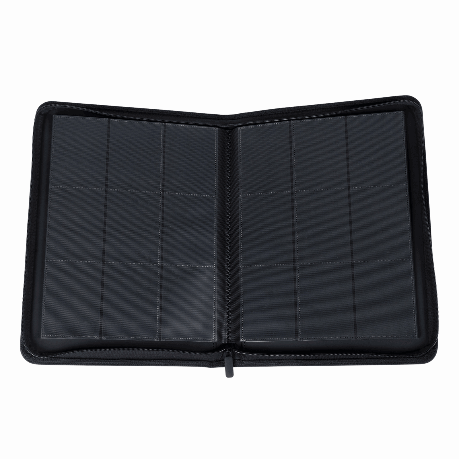cardcosmos_9_Pocket_Zip_Premium_Leather_Binder_Schwarz_Schwarz Mappe offen