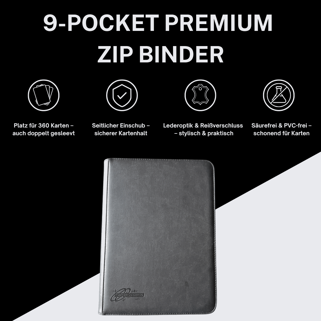 cardcosmos_9_Pocket_Zip_Premium_Leather_Binder_Schwarz_Schwarz Vorteile