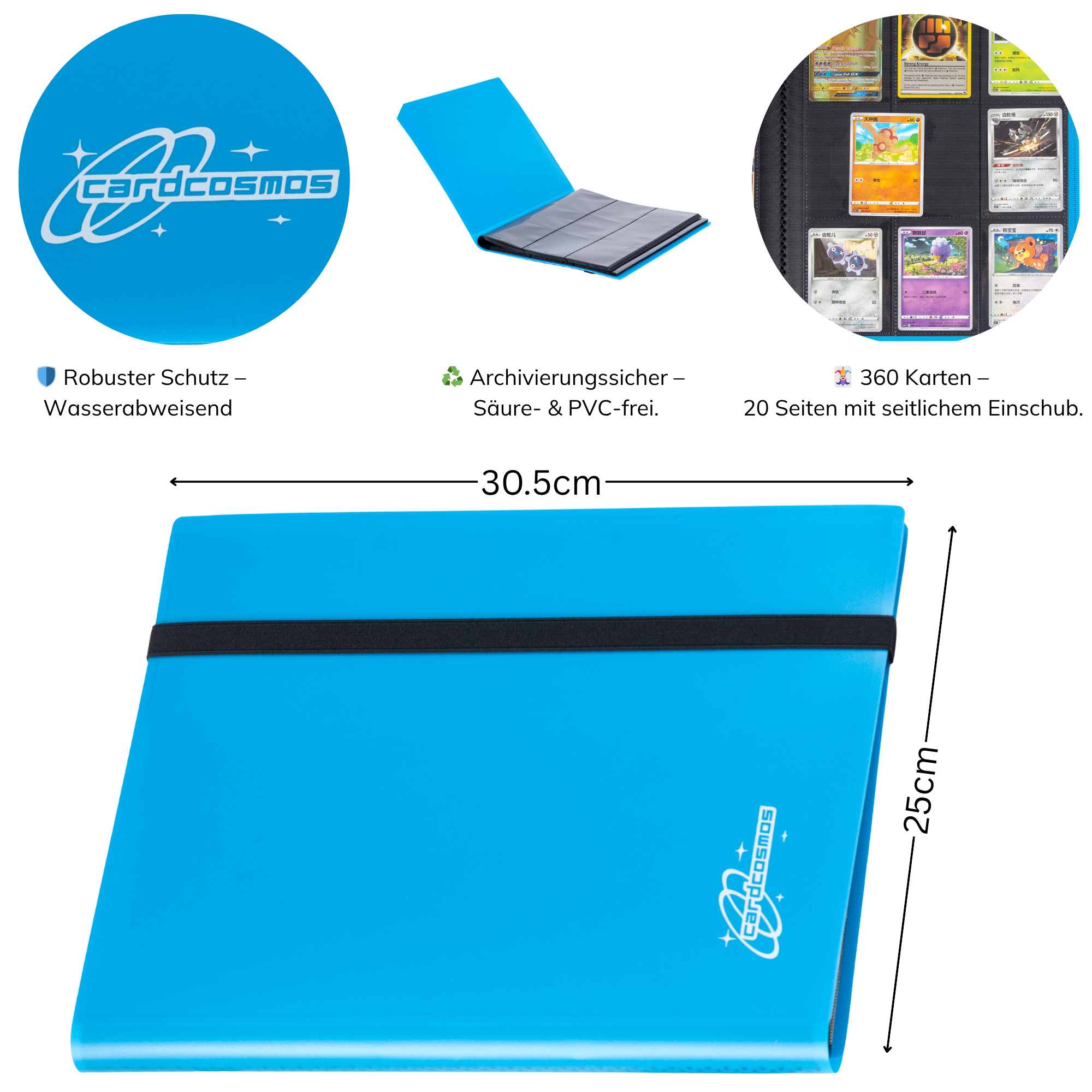cardcosmos - 9 Pocket Basic Strap Binder - Hellblau Maße