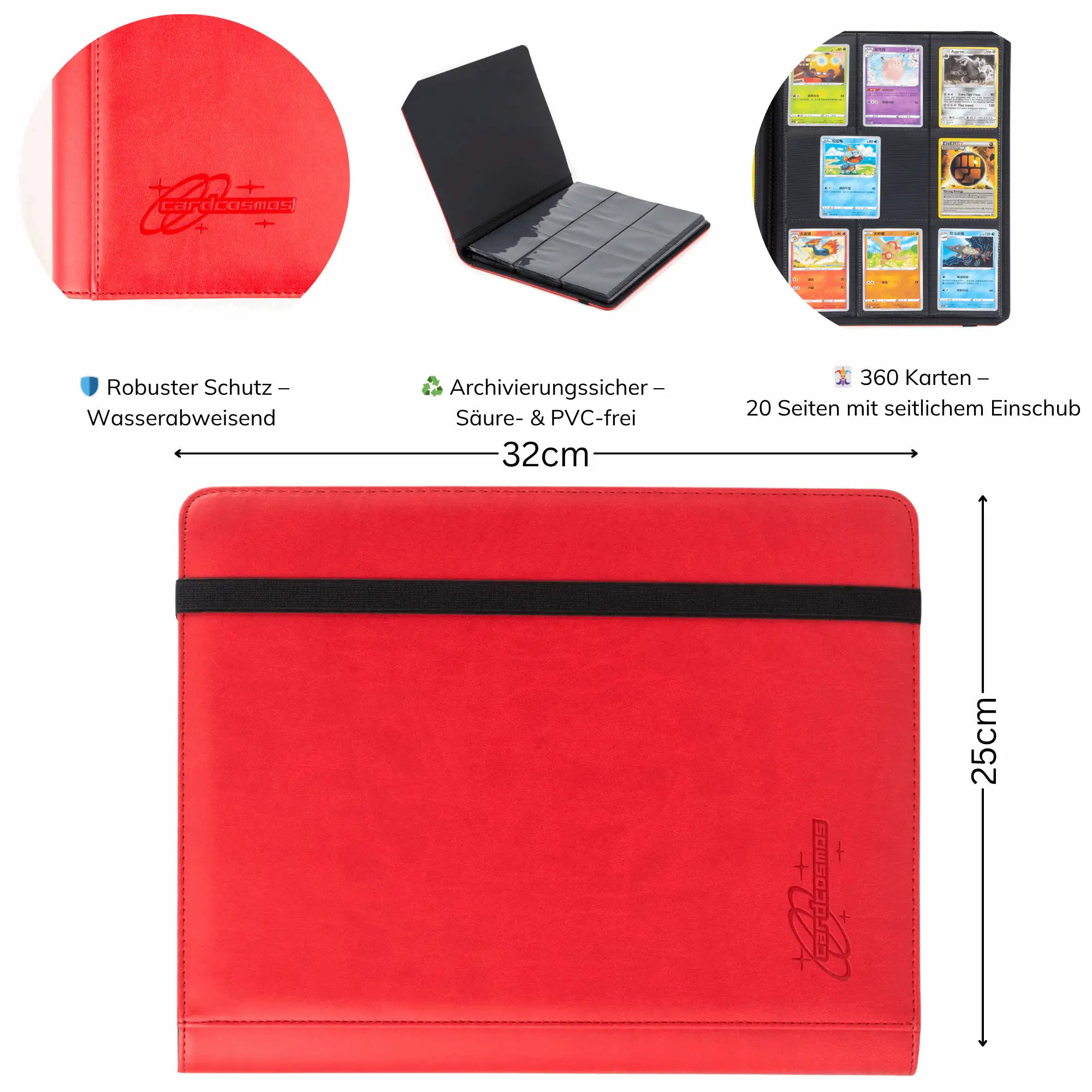 cardcosmos - 9 Pocket Strap Premium Leather Binder - Rot