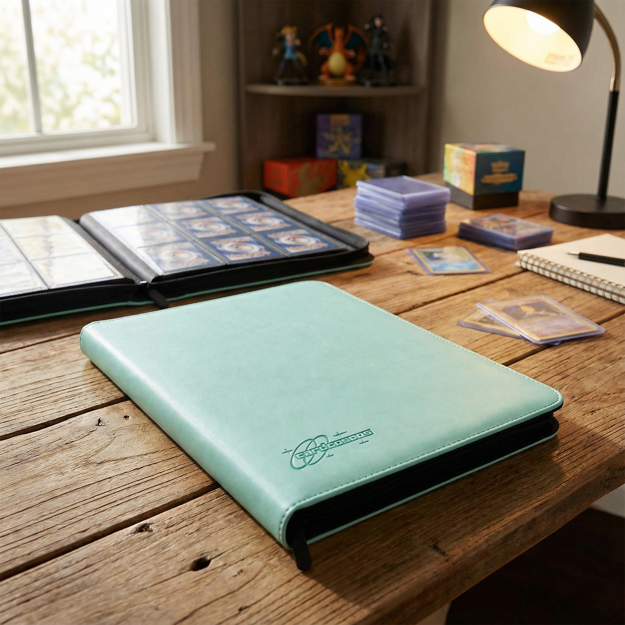 cardcosmos - 9 Pocket Zip Premium Leather Binder - Mintgrün